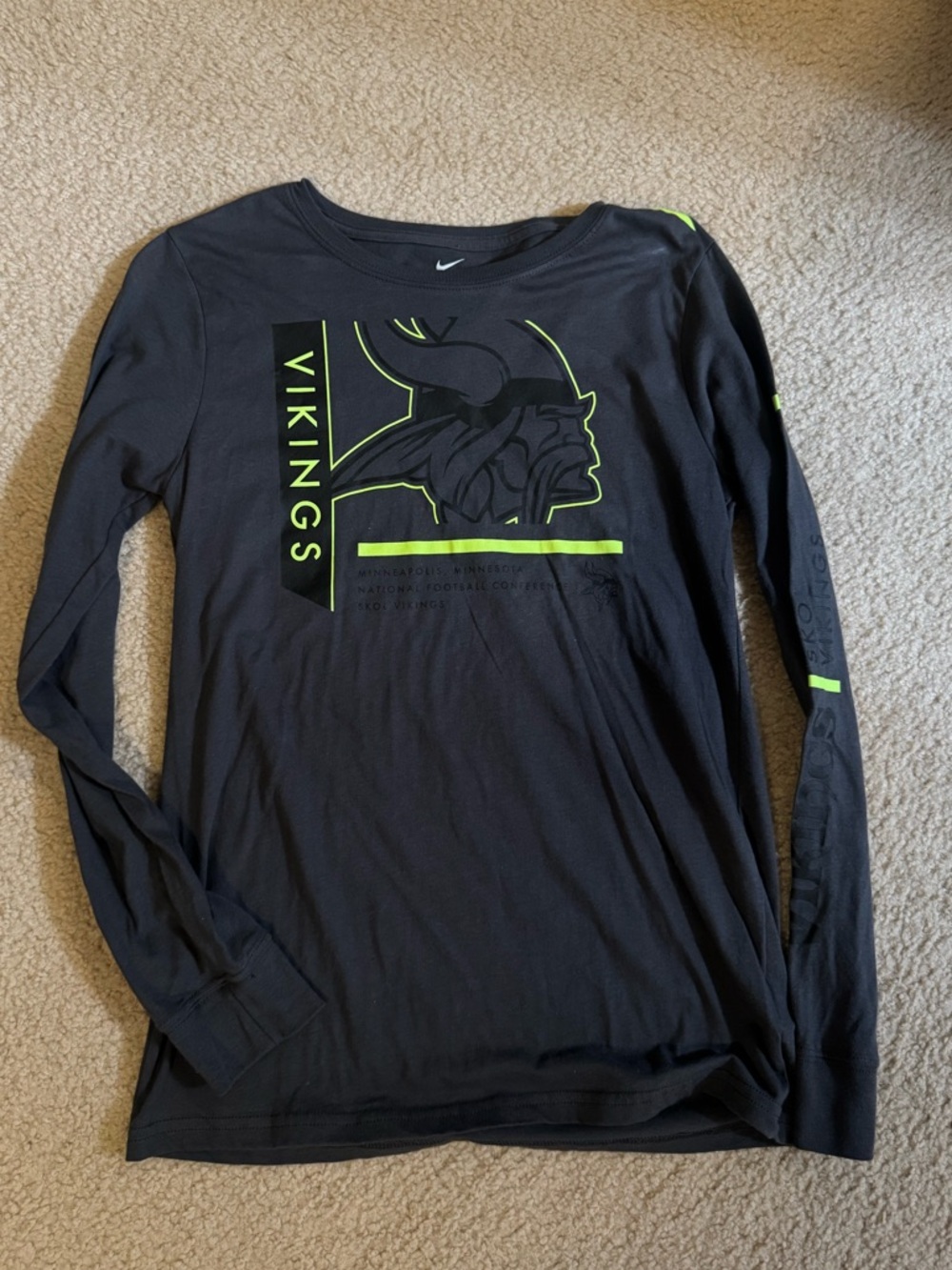 Nike Long-Sleeve Vikings Graphic Tee with Neon Accents